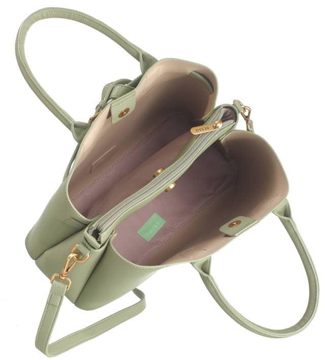 PEBBLED BELTED TOTE: TAUPE