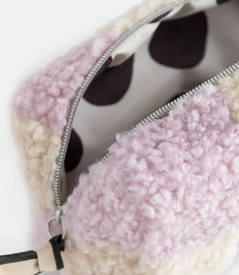 LILAC CHECK BORG CUBE COSMETICS BAG