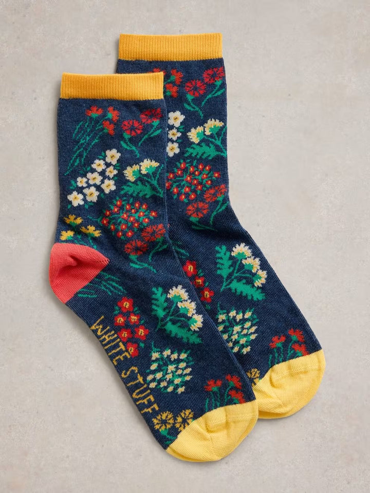 FLORAL BOUQUET ANKLE SOCK SIZE 6-8 BLUE MLT