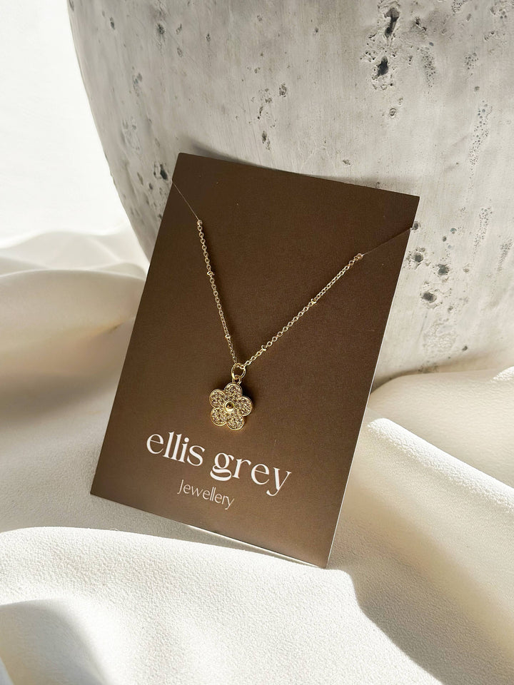 CZ Encrusted Flower 18K Gold Charm Necklace