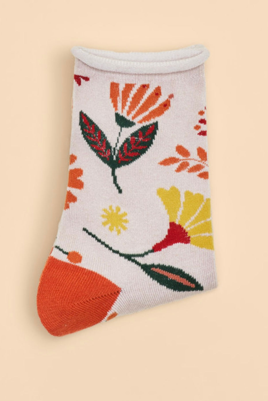 WATERCOLOUR FLOWERS ANKLE SOCKS CREAM