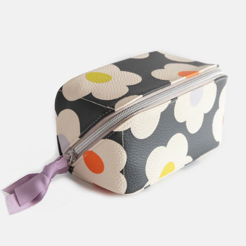 MULTI FLOWER CHARCOAL DIAGONAL COSMETIC BAG