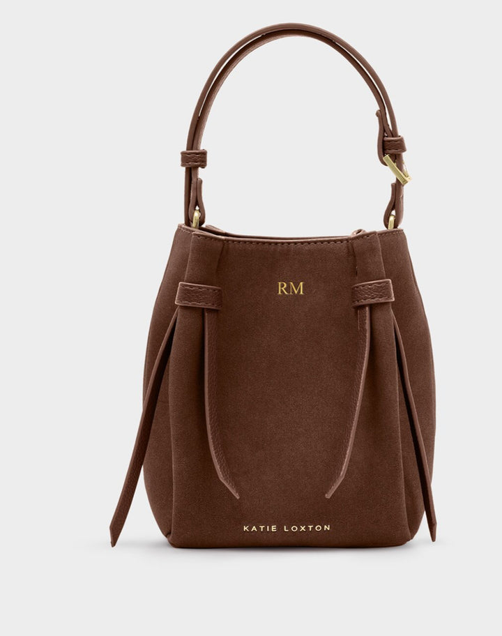 CELINA MINI SUEDETTE BUCKET BAG | CHOCOLATE SUEDETTE
