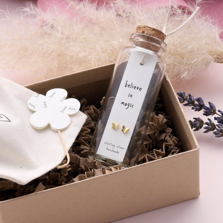 BT016 Earrings In A Message Bottle 'believe in magic': Silver