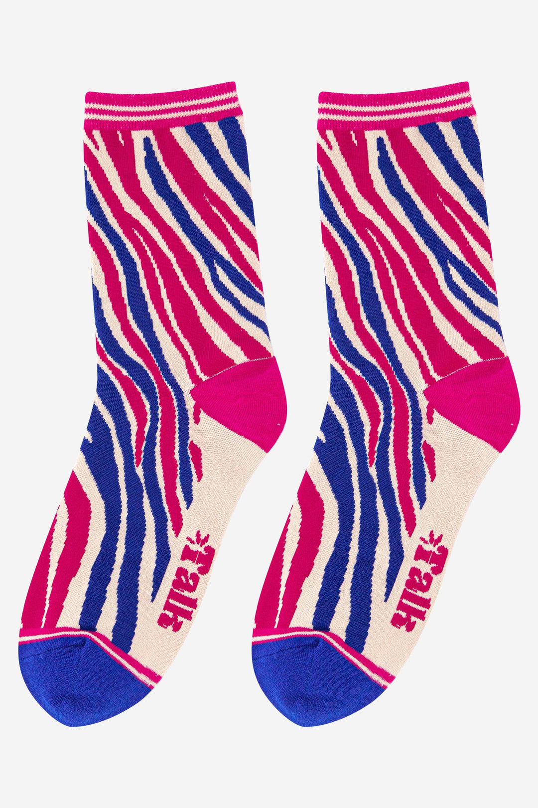 Women's Zebra Print Bamboo Socks in Blue Hot Pink: UK 3-7 | EU 36-40