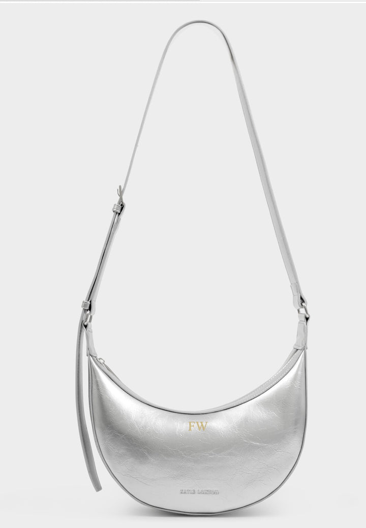 AMINA PATENT CRACKLE SLING BAG| SILVER