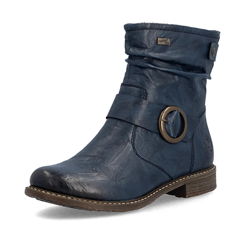Rieker Women's Blue Leather Ankle Boots 74857-14
