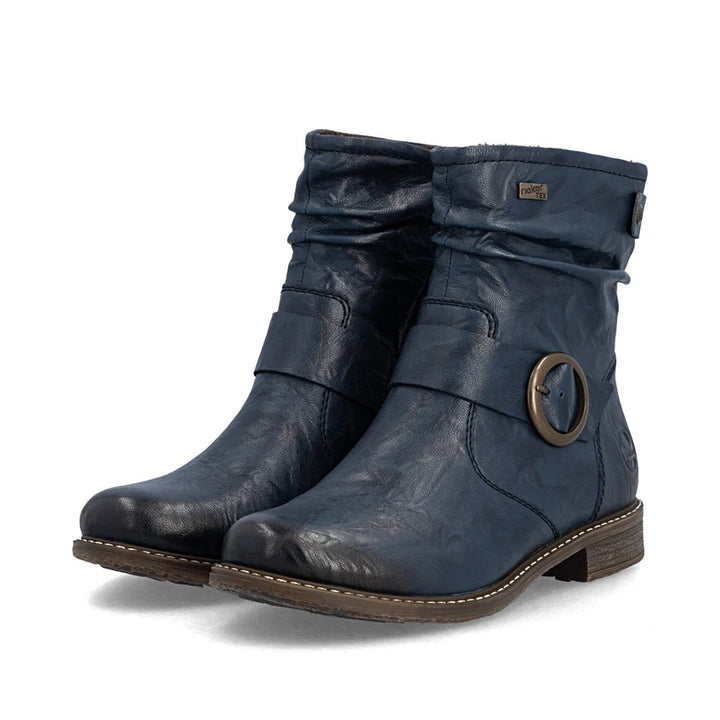 Rieker Women's Blue Leather Ankle Boots 74857-14