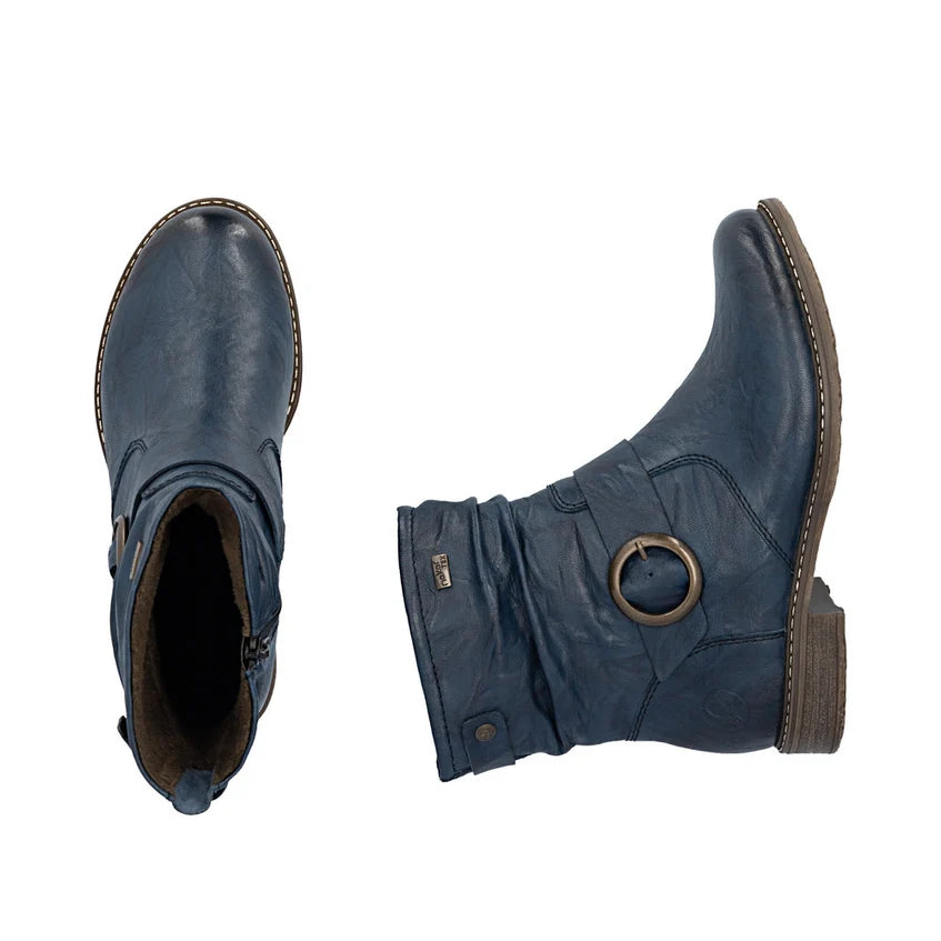 Rieker Women's Blue Leather Ankle Boots 74857-14