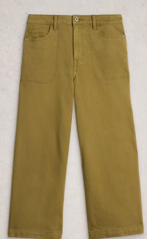 TIA WIDE LEG CROP JEAN KHAKI GREEN