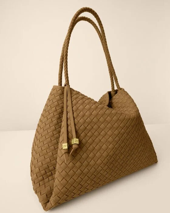 NOVA HAND WOVEN SHOULDER BAG LIGHT CARAMEL SUEDETTE