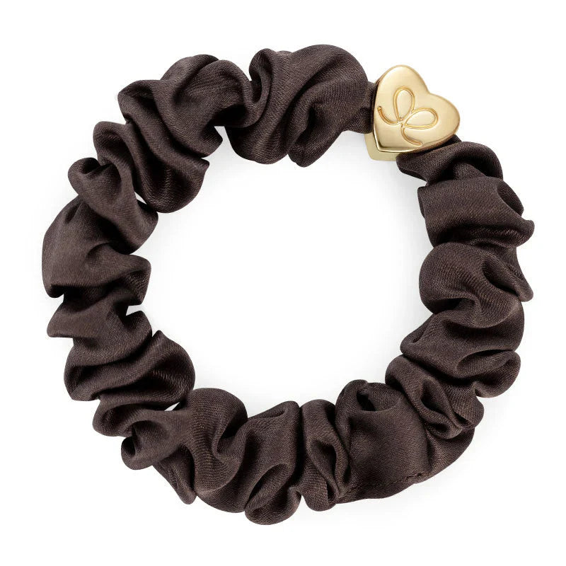 GOLD HEART SILK SCRUNCHIE MOCHA -