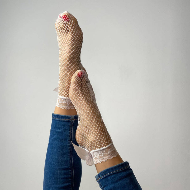 Candice fishnet and lace ankle socks: Black