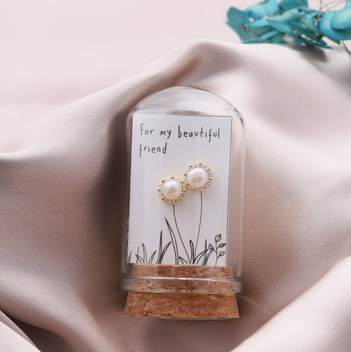 TT51160/161  FOR MY BEAUTIFUL FRIEND Crystal pearl earrings: Silver