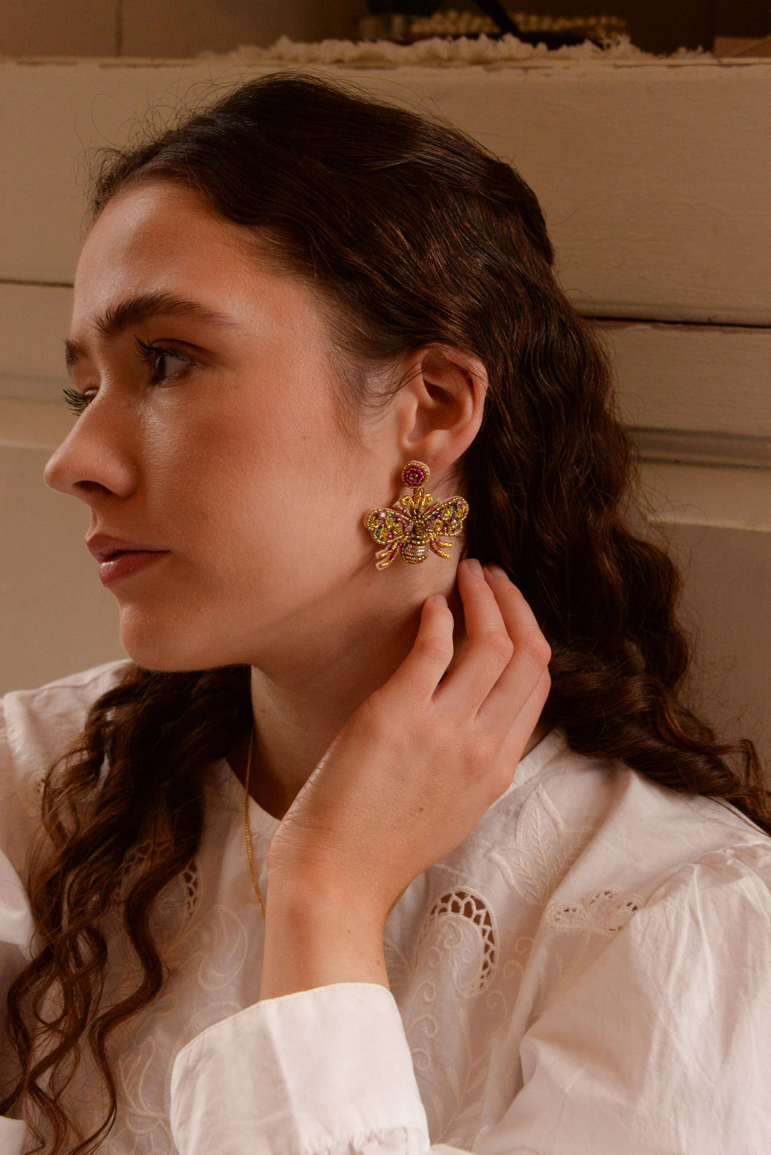 GOLD AND PINK BEE EARRINGS