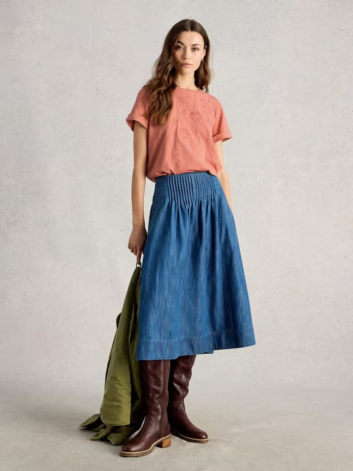 GINA EMBROIDERED TEE MID PINK