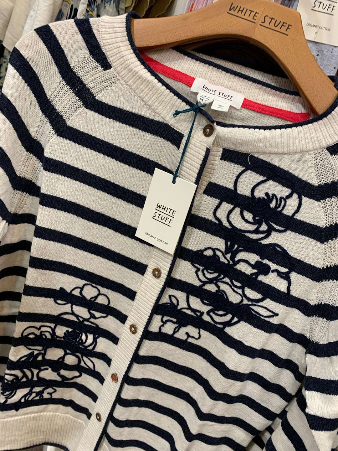 WHITE & NAVY LULU EMBROIDERED CARDIGAN