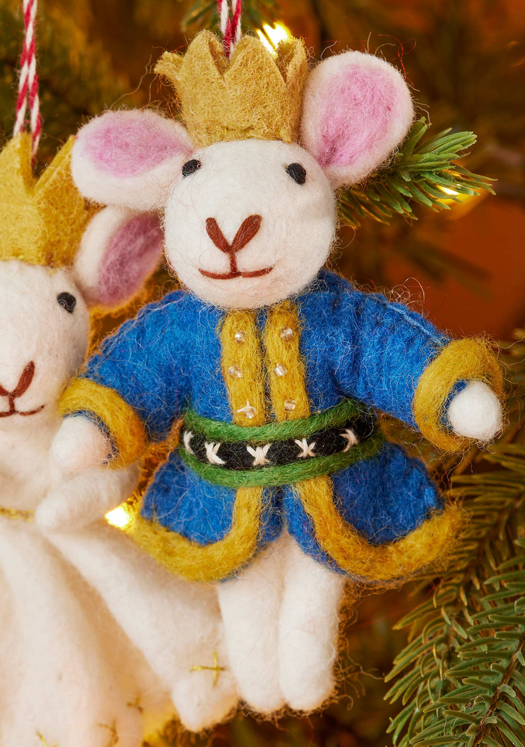 Set of 2 Felt King & Queen Mice Decorations
