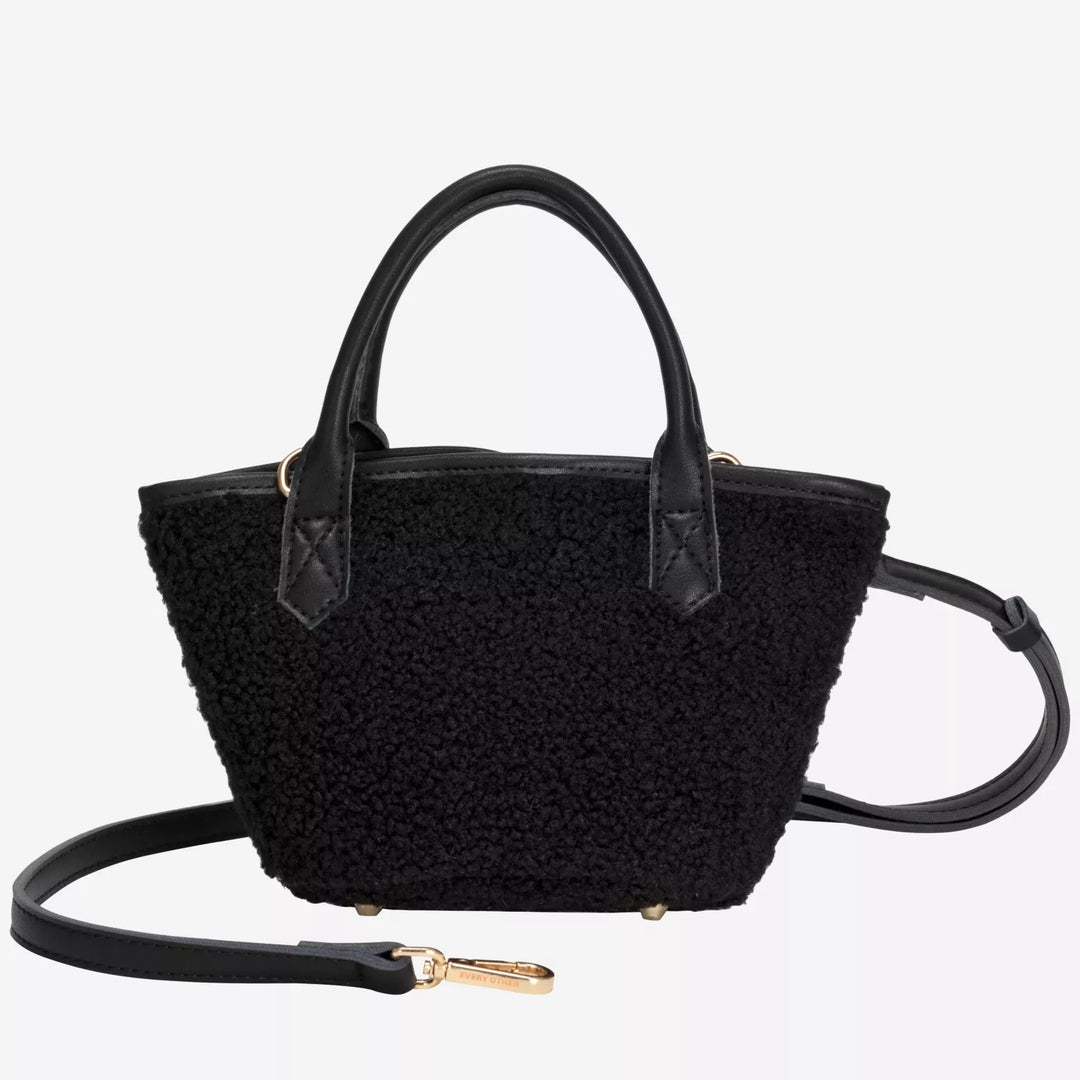 SMALL NOVA FAUX SHEARLING GRAB BAG BLACK