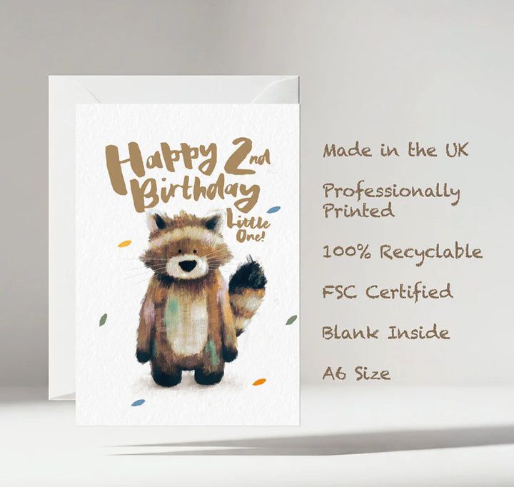 RACOON HAPPY 2ND BIRTHDAY GREETING CARD