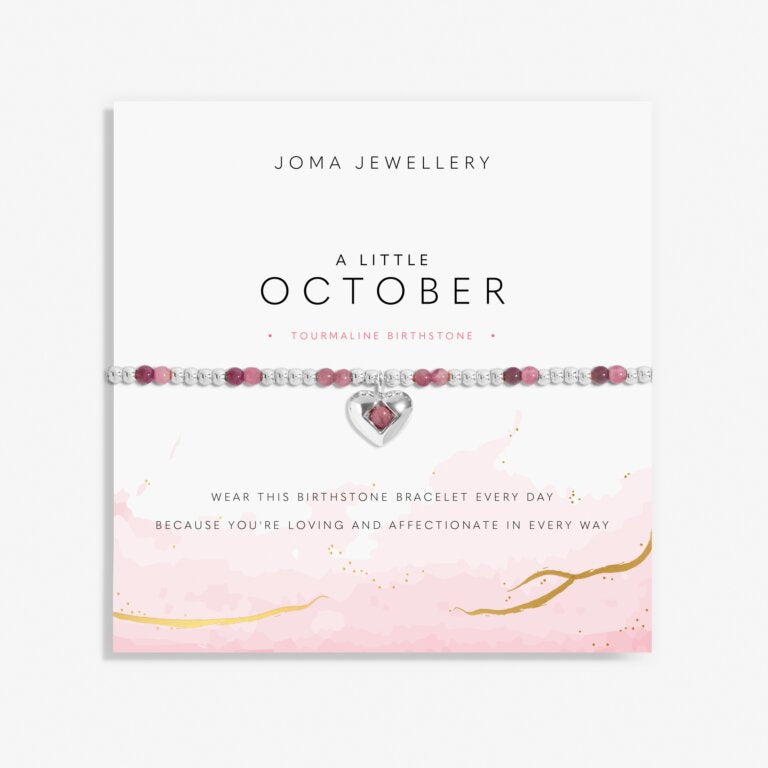 A LITTLE OCTOBER TOURMALINE BIRTHSTONE SILVER PLATED BRACELET