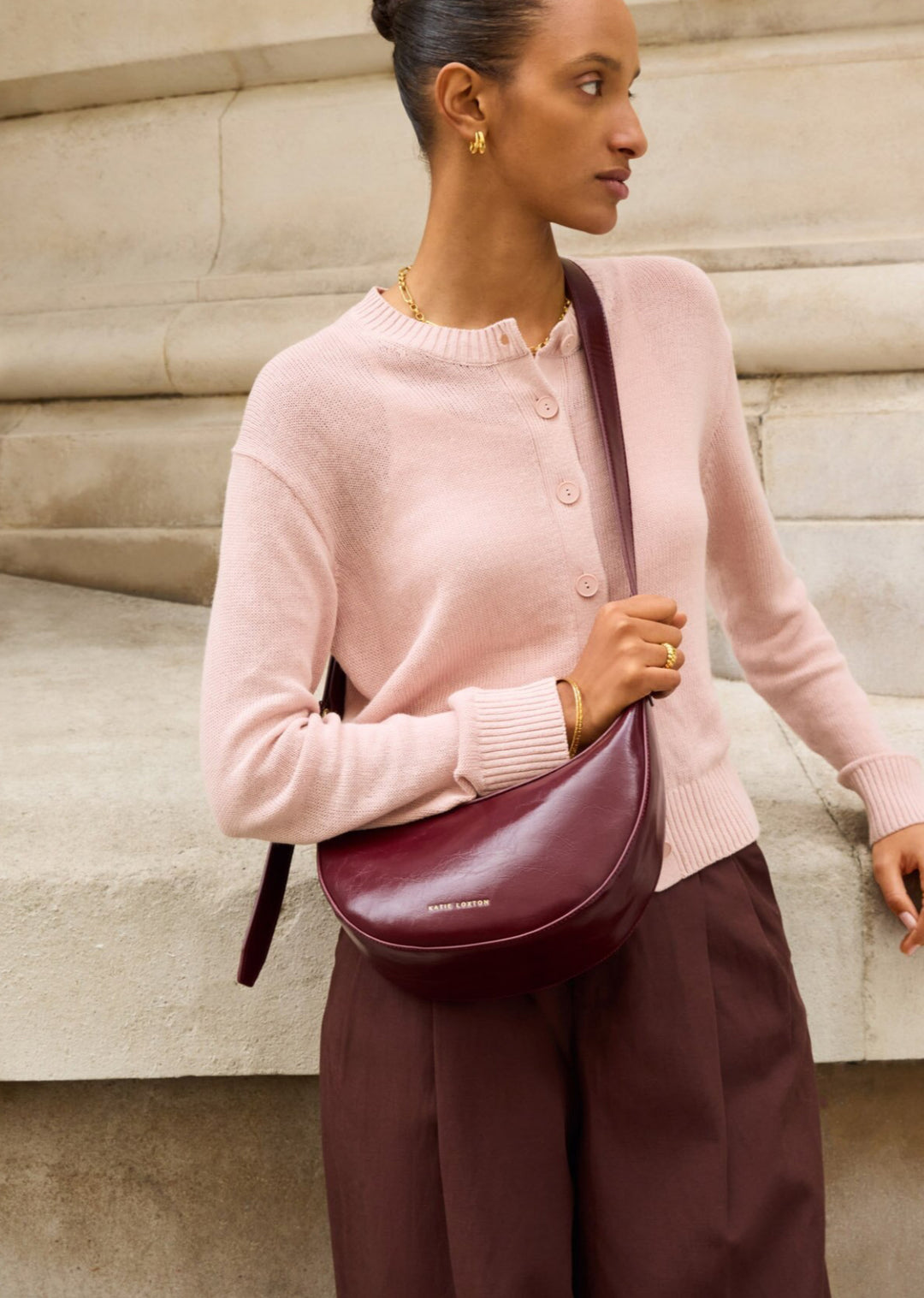 AMINA PATENT CRACKLE SLING BAG | CHERRY