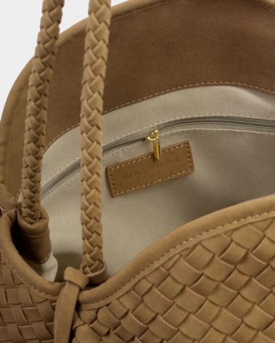 NOVA HAND WOVEN SHOULDER BAG LIGHT CARAMEL SUEDETTE