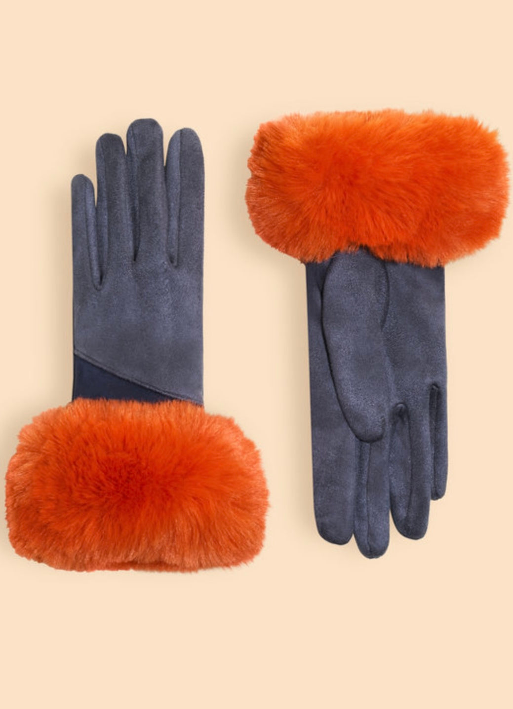 BETTINA FAUX SUADE GLOVES TWO TONE DENIM