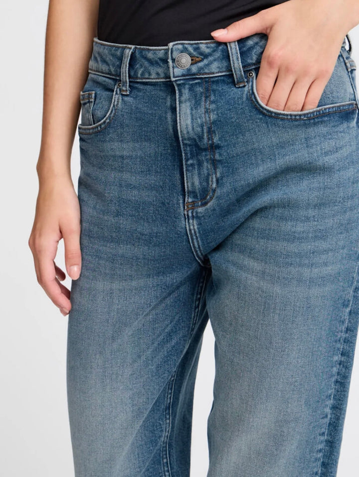 LOETTA JEANS MID BLUE DENIM CROPPED