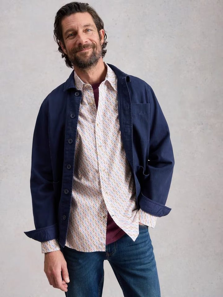 SALCOMBE LS FISH PRINT SHIRT WHITE PRINT