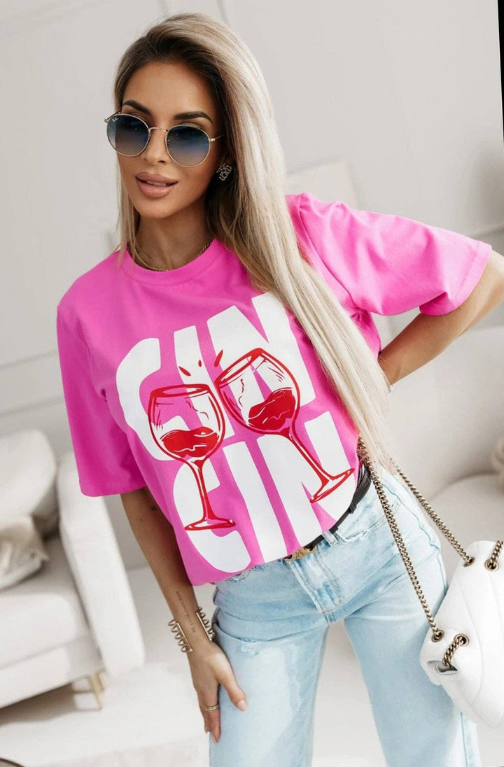 CIN CIN GRAPHIC PRINT T-SHIRT PINK(ONE SIZE UK 8/14)