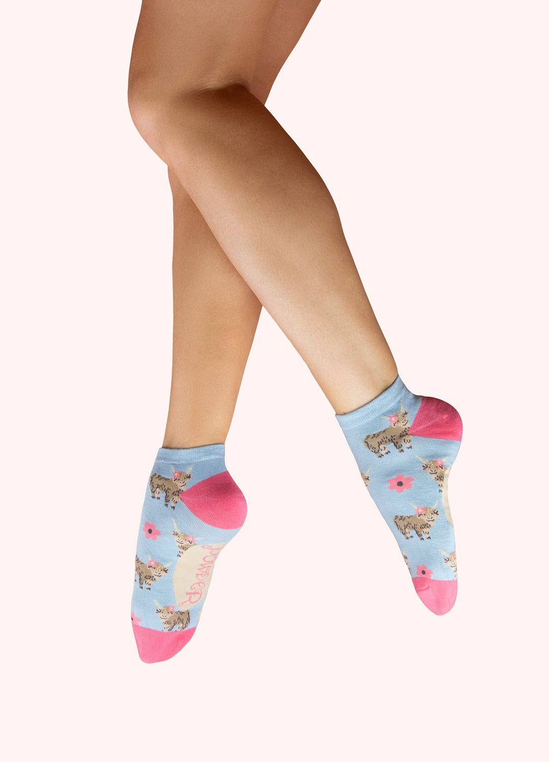 Ladies Trainer Socks - Highland Cow in Blue: Bue