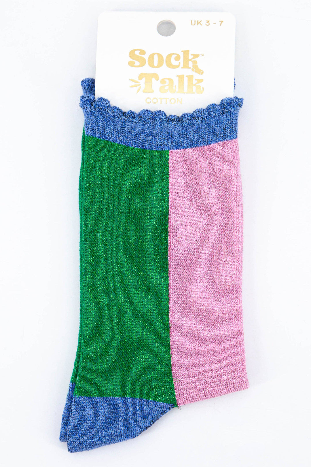 Women's Cotton Glitter Socks Colour Block in Green & Pink: UK 3-7 | EU 36-40