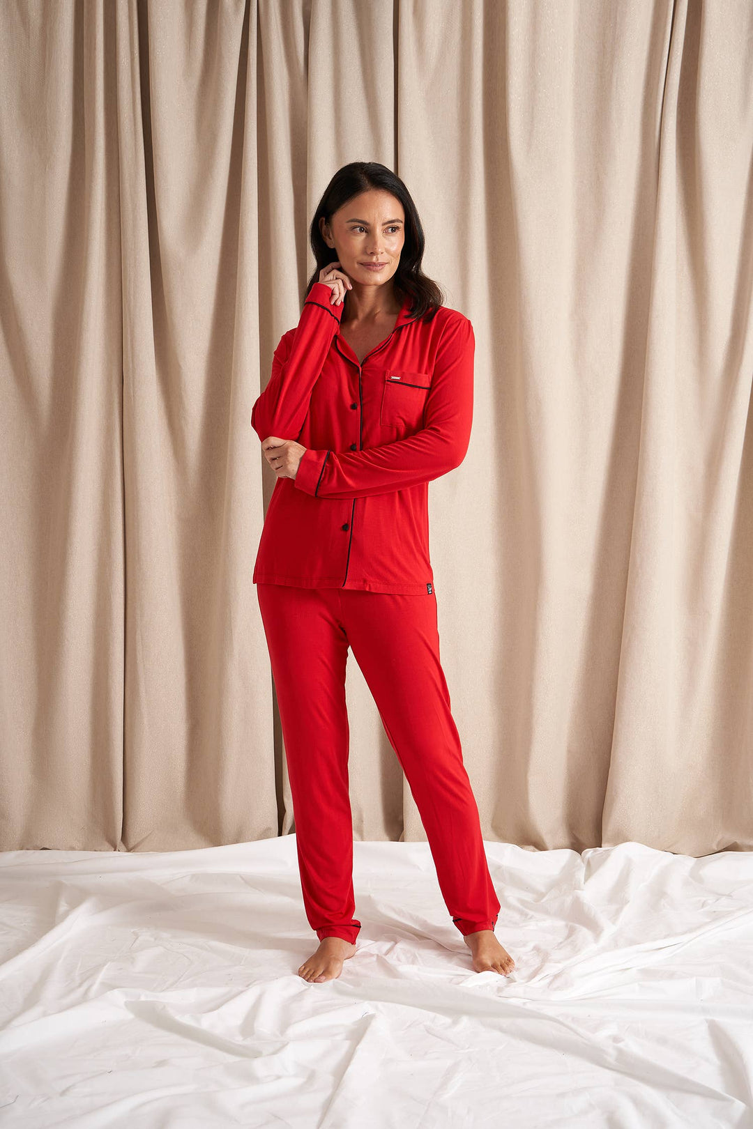 Bamboo PJ Set in Red: Red / UK 14 / EU 42 / US 10