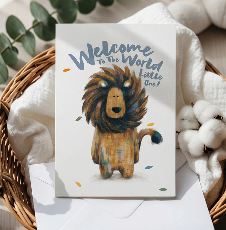 LION WELCOME TO THE WORLD GREETINGS CARD