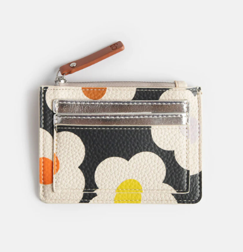 MULTI FLOWER CHARCOAL SHORT PATCH PURSE