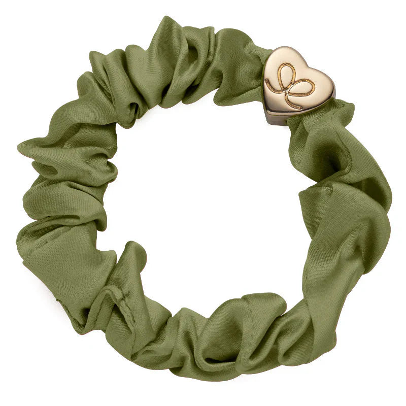 GOLD HEART SILK SCRUNCHIE OLIVE