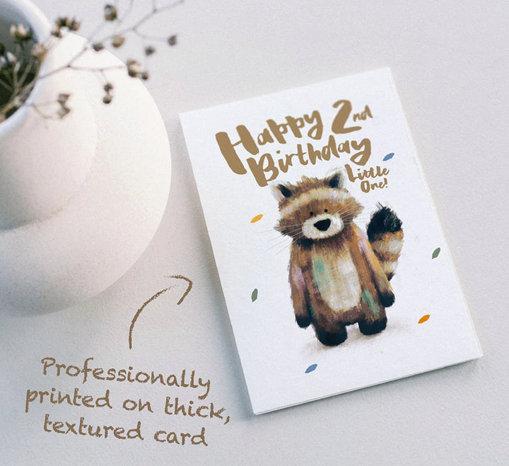 RACOON HAPPY 2ND BIRTHDAY GREETING CARD
