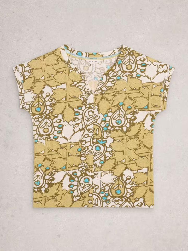 NELLY NOTCH NECK TEE WHITE PRINT