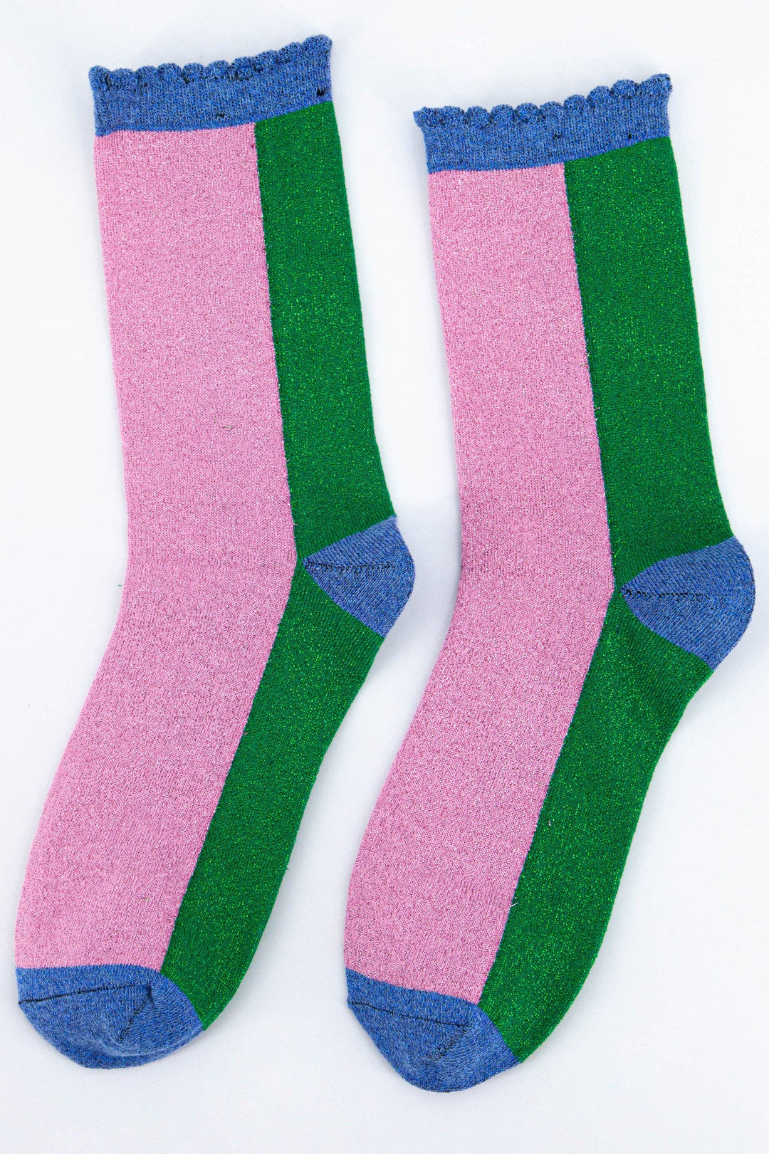 Women's Cotton Glitter Socks Colour Block in Green & Pink: UK 3-7 | EU 36-40