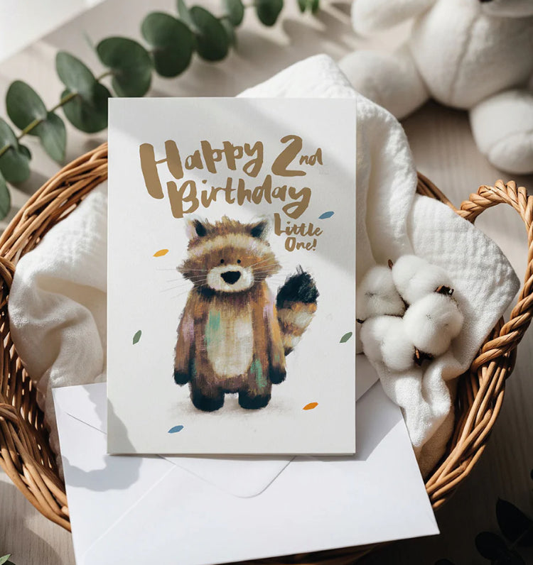 RACOON HAPPY 2ND BIRTHDAY GREETING CARD