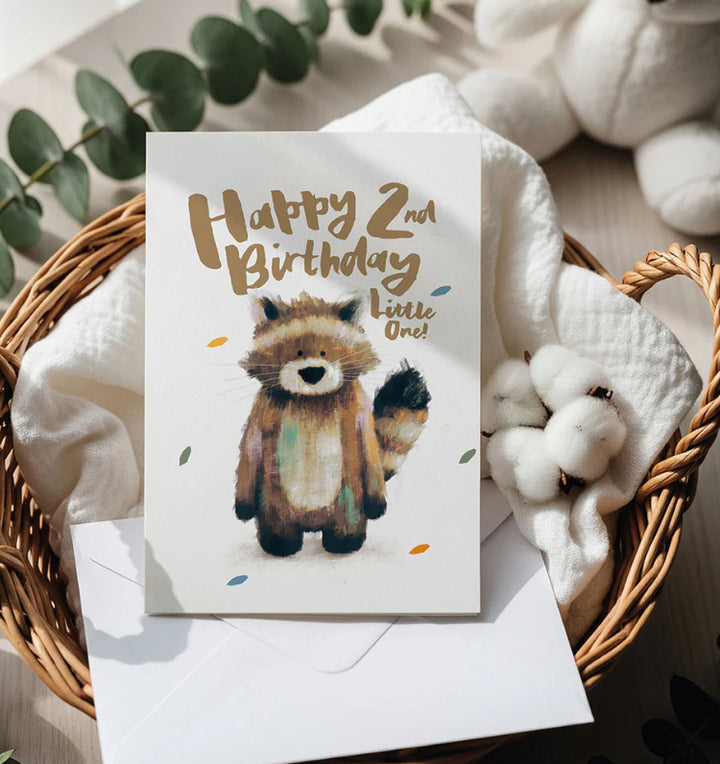RACOON HAPPY 2ND BIRTHDAY GREETING CARD