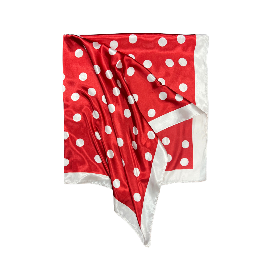 Polka Dot Pattern Silk Touch Square Scarf: Red