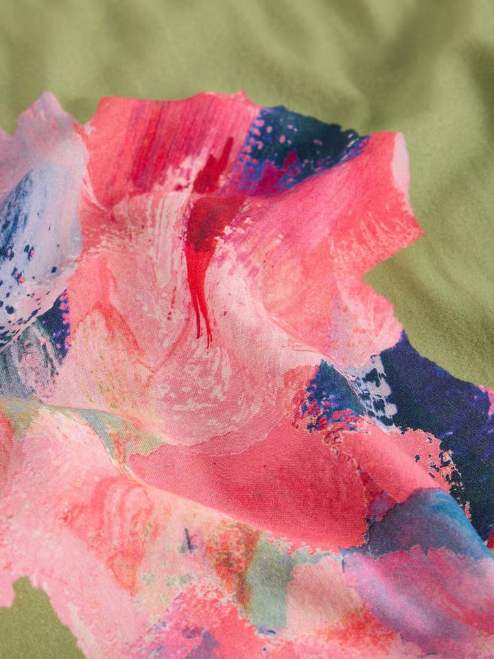 WOVEN MIX TEE GREEN PRINT