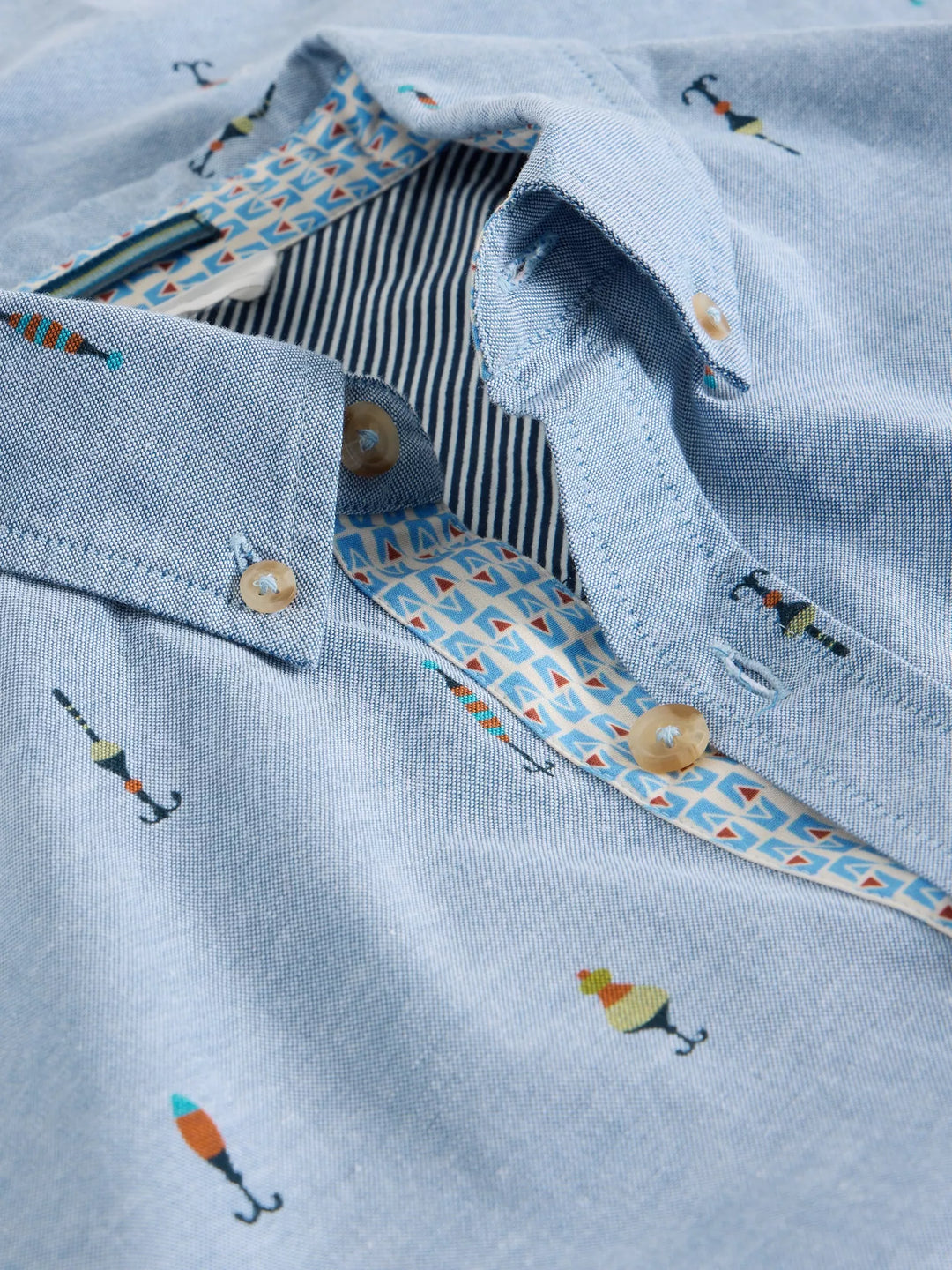 FINSBURY FISHING PRINT SHIRT BLUE CHAMBRAY