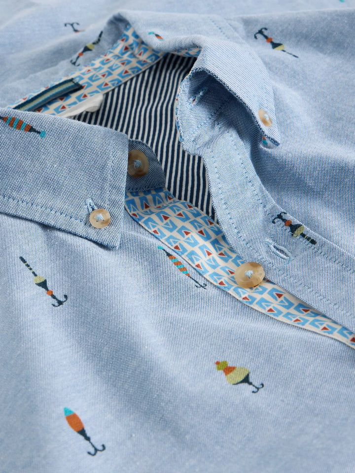 FINSBURY FISHING PRINT SHIRT BLUE CHAMBRAY