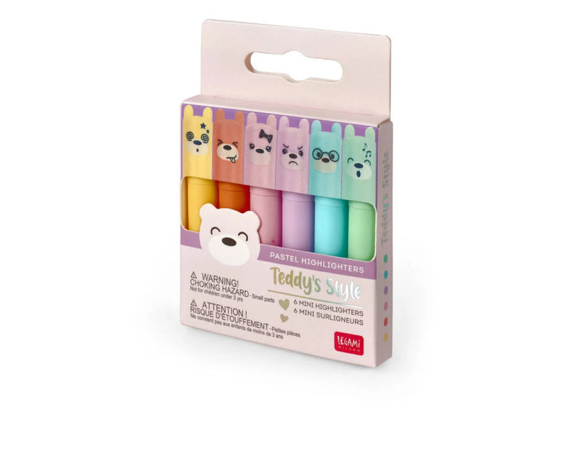 TEDDY HIGHLIGHTERS  SET OF 6 PASTEL