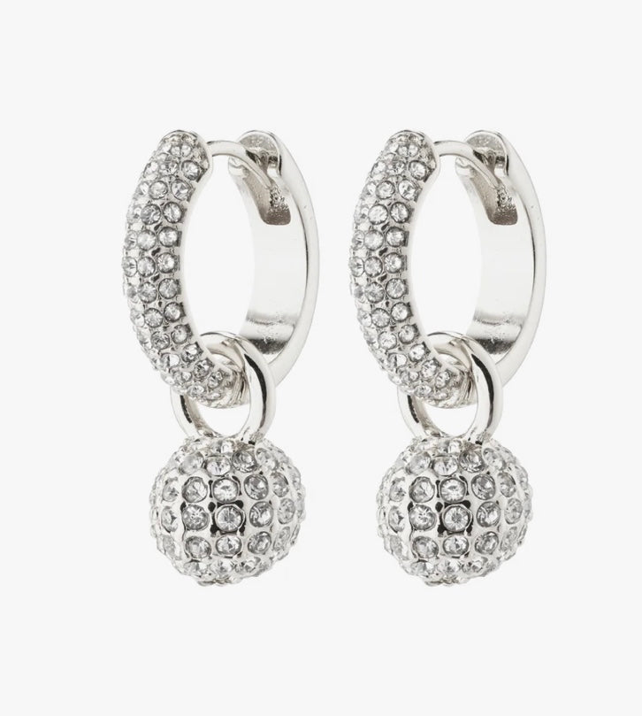 EDTLI SILVER PLATED CRYSTAL HOOP EARRINGS