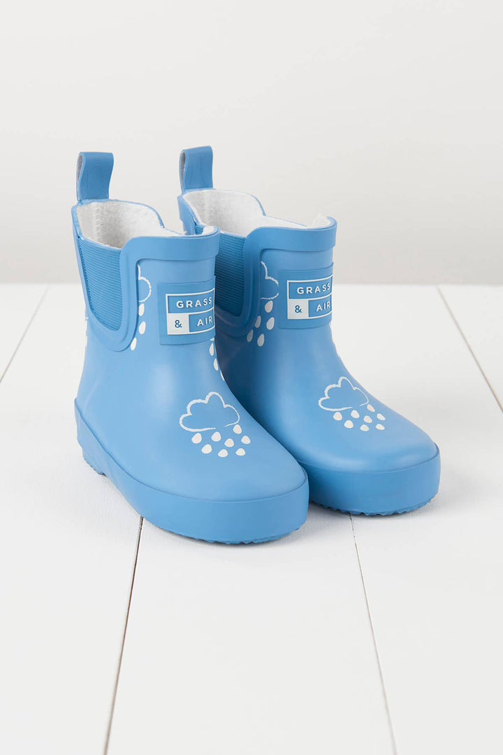 Cornflower Blue Short Colour-Changing Kids Wellies: UK3