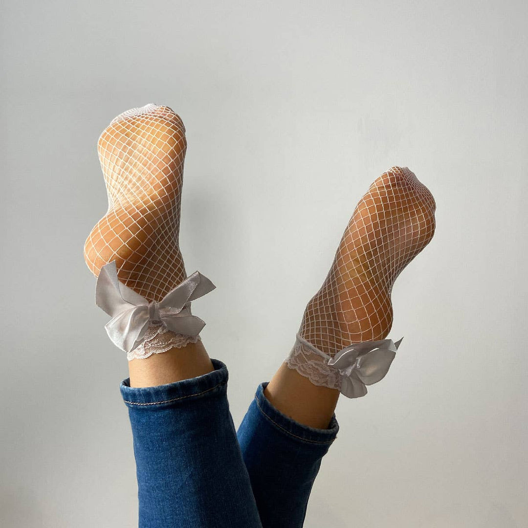 Candice fishnet and lace ankle socks: Black